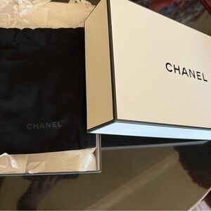 CHANEL White & Black Box w/ black Chanel pouch, tissue paper w/ Chanel seal